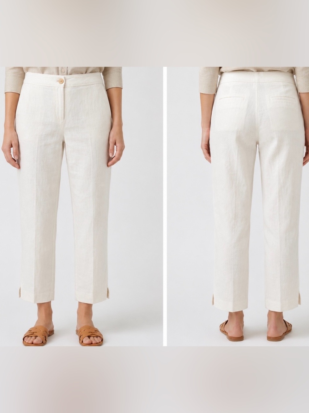 Banana Republic Factory White Cropped Straight-Leg Linen-Blend With Lining Pants